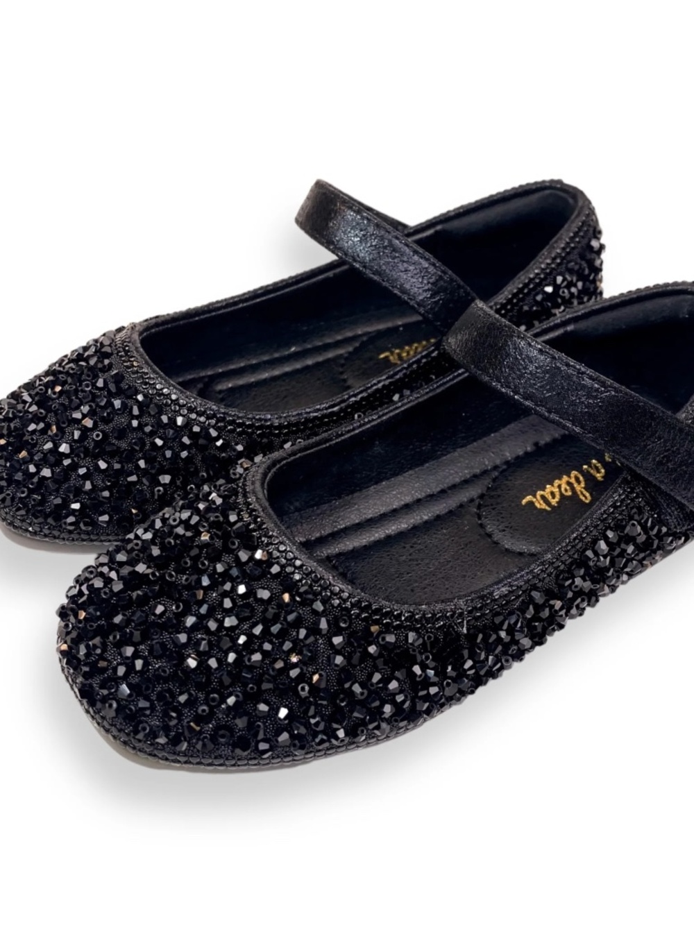 Doe A Dear | Bead Stone Flat Shoes | Black Rhinestone | Size 31